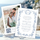 ビクトリアン華美Grace Blueフローラ結婚のQRコード 招待状