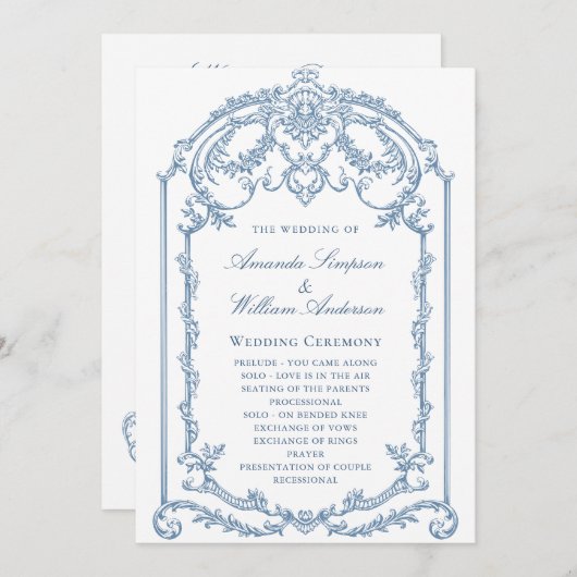 ビクトリアン華美Grace Dusty Blue結婚の式 プログラム (正面/裏面)