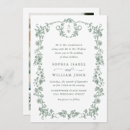 ビクトリアン華美Grace Green写真QRコード結婚 招待状