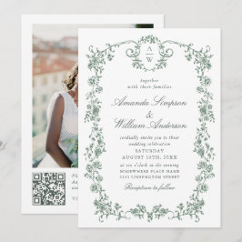 ビクトリアン華美Grace Green写真QRコード結婚 招待状