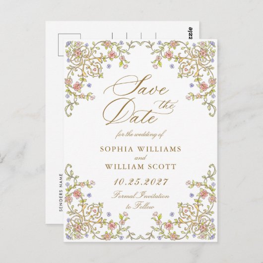 ビクトリアン華美Grace Wedding日付を保存 ポストカード (正面/裏面)