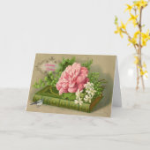 ビクトリアン誕生日カードピンクローズヴィンテージブック カード (黄色い花)