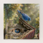 ビクトリアン調の鳥小屋にヒスイ色の鳥 ジグソーパズル (横)