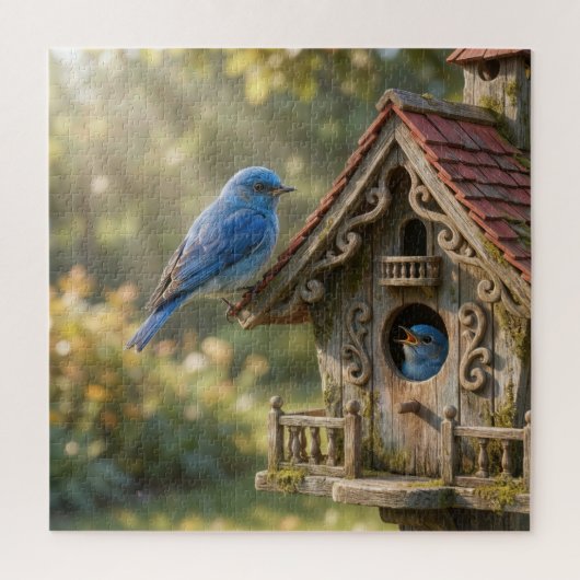 ビクトリアン調の鳥小屋にヒスイ色の鳥 ジグソーパズル (縦)