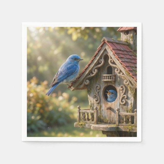 ビクトリアン調の鳥小屋にヒスイ色の鳥 スタンダードカクテルナプキン (正面)