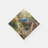 ビクトリアン調の鳥小屋にヒスイ色の鳥 スタンダードカクテルナプキン (角)