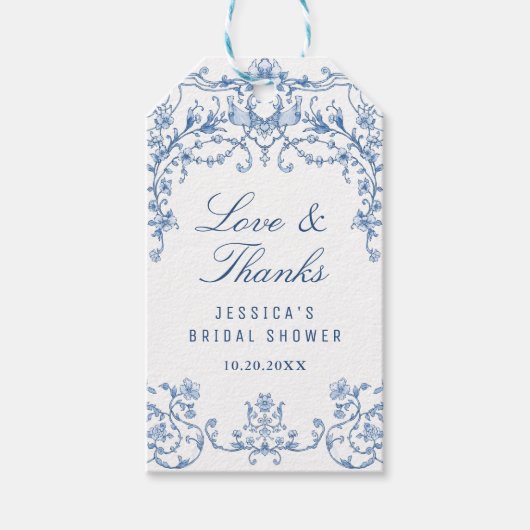 ビクトリアン調ブルー豪華花嫁のシャワーパーティー ギフトタグ (正面)