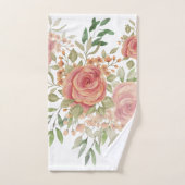ビクトリアン赤面ピンクのバラの水彩画 バスタオルセット (ハンドタオル)