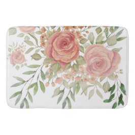 ビクトリアン赤面ピンクのバラの水彩画 バスマット