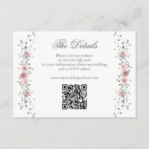 ビクトリアン赤面ピンクフローラ結婚のウェブサイトQR エンクロージャーカード