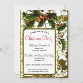 ビクトリアン金ゴールドフレレースのようームとホリークリスマスパーティー 招待状 (正面)