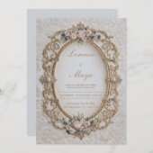 ビクトリアン金ゴールドフレームフローラ結婚式招待状 招待状 (正面/裏面)