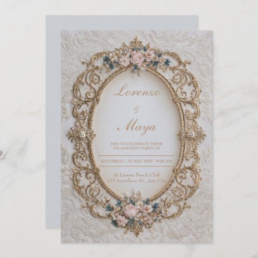 ビクトリアン金ゴールドフレームフローラ結婚式招待状 招待状