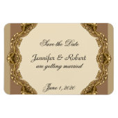 ビクトリアン金ゴールド結婚式のフレーム日付の保存 マグネット (横)