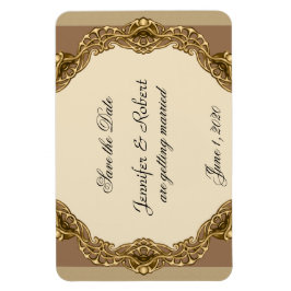 ビクトリアン金ゴールド結婚式のフレーム日付の保存 マグネット