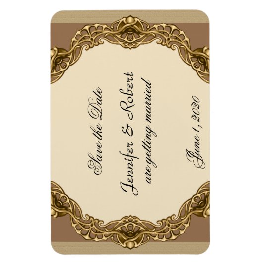 ビクトリアン金ゴールド結婚式のフレーム日付の保存 マグネット (縦)