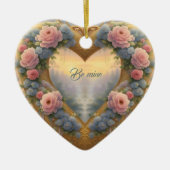 ビクトリアン金ハート、花とことわざ セラミックオーナメント (正面)