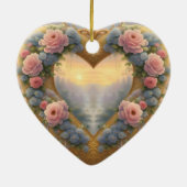 ビクトリアン金ハート、花とことわざ セラミックオーナメント (裏面)