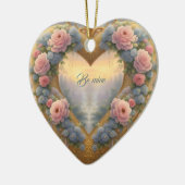 ビクトリアン金ハート、花とことわざ セラミックオーナメント (左)
