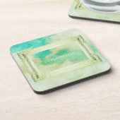 ビクトリアン雲の絵画ティール(緑がかった色) コースター (左側)