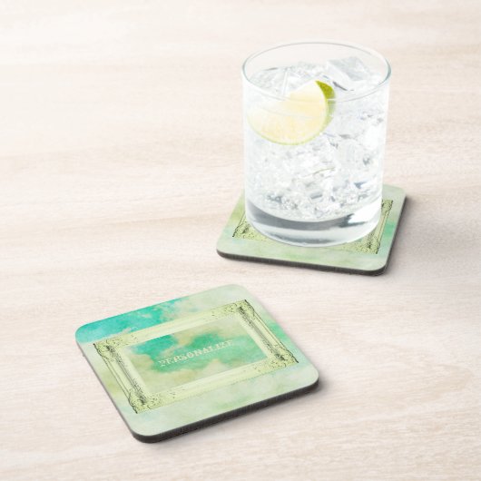 ビクトリアン雲の絵画ティール（緑がかった色） コースター (右側)