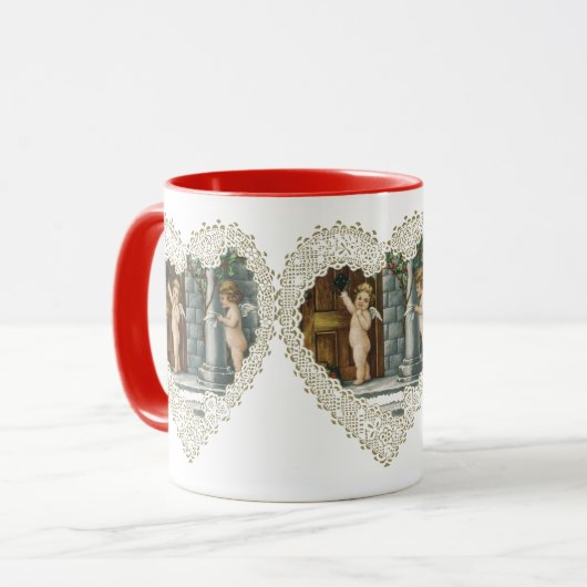 ビクトリアン風バレンタインデー ヴィンテージエンジェルスと手紙付き マグカップ (正面左)