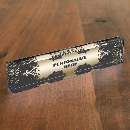 ビクトリアン黒と金ゴールド デスクネームプレート (側面)