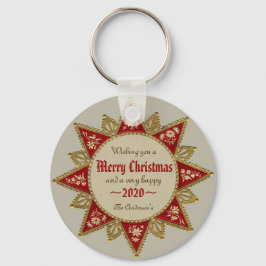 ビクトリアン16ポイント赤金ゴールドクリスマススターCC0965 キーホルダー