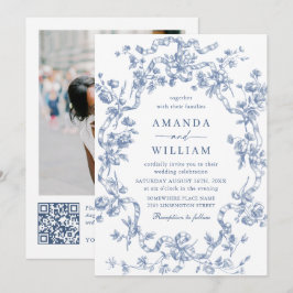 ビクトリアン オルネート グレイス フローラル ダスティーブルー ウェディング 招待状