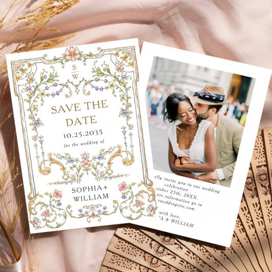 ビクトリアン オルネート グレイス フローラル フレーム ウェディング セーブザデート