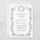 ビクトリアン オーナメント グレイス セージ グリーン リハーサル ディナー 招待状 (正面)