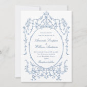 ビクトリアン オーナメント フラワー ダスティーブルー QRコード ウェディング 招待状 (正面)