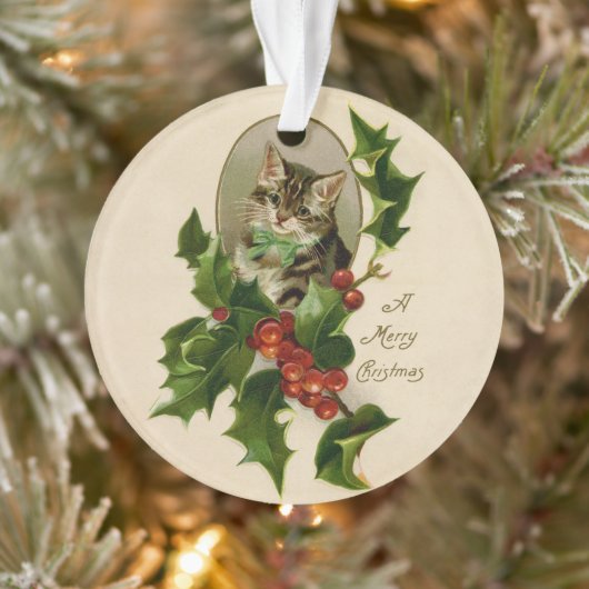 ビクトリアン・クリスマスの子猫とヒイラギの古風タビー オーナメント (ツリー)