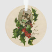ビクトリアン・クリスマスの子猫とヒイラギの古風タビー オーナメント (裏面)