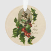 ビクトリアン・クリスマスの子猫とヒイラギの古風タビー オーナメント (正面)