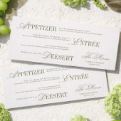 ビクトリアン・クリーム＆グリーンの結婚式メニューカード 招待状