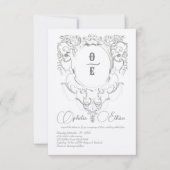 ビクトリアン グレー モノグラムの紋章 結婚式 招待状 (正面)