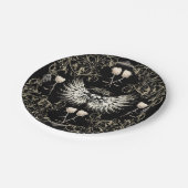 ビクトリアン ゴシック ロマンス スカル ウィングス & ホワイト ローズ ペーパープレート (アングル)