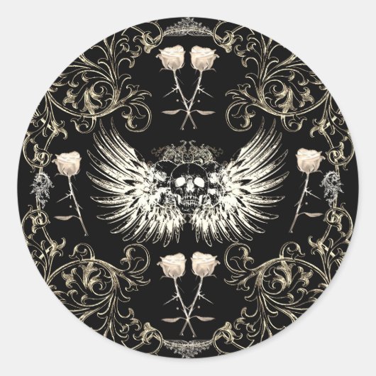 ビクトリアン ゴシック ロマンス スカル ウイングス & ホワイト ローズ ラウンドシール (正面)