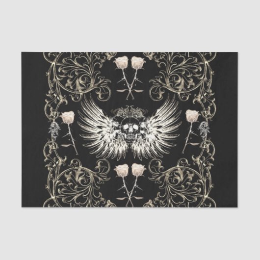 ビクトリアン ゴシック ロマンス スカル ウイングス & ホワイト ローズ 薄葉紙 (正面)