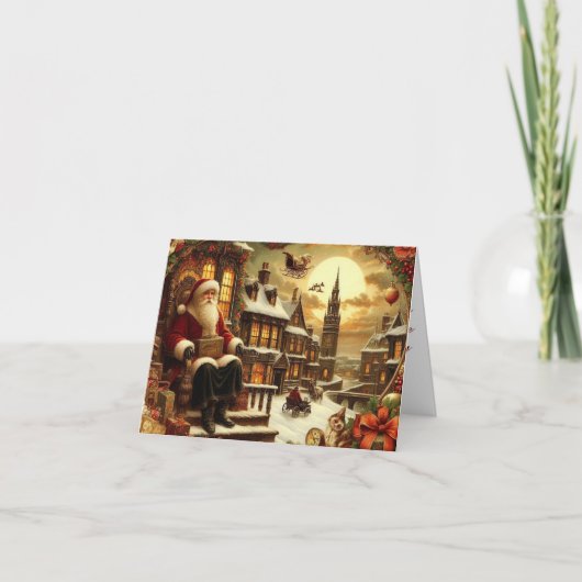 ビクトリアン サンタ 折りたたみ式グリーティング カード (正面)