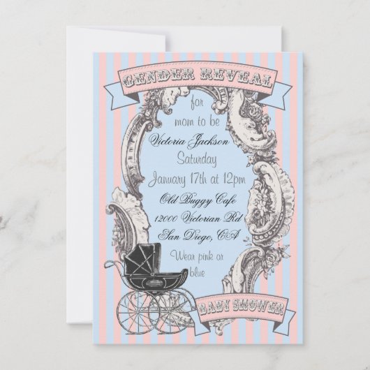 ビクトリアン・ジェンダーが赤ちゃんシャワーの招待を明らかにする 招待状 (正面)