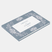 ビクトリアン-スタイル結婚の青と白い花 ゲストブック (コーナー)