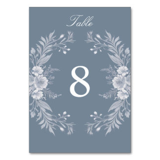 ビクトリアン-スタイル結婚の青と白い花 テーブルナンバー