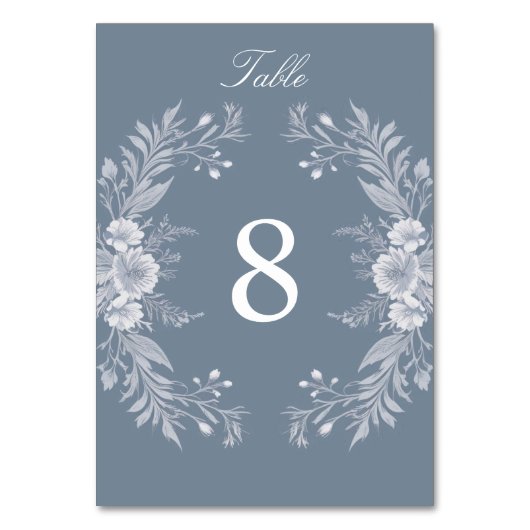 ビクトリアン-スタイル結婚の青と白い花 テーブルナンバー (正面)