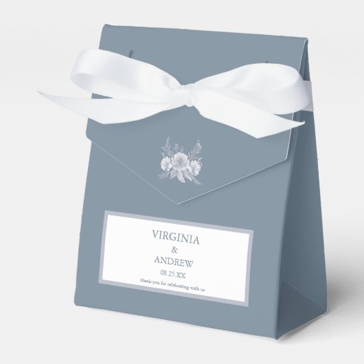 ビクトリアン-スタイル結婚の青と白い花 フェイバーボックス (正面サイド)