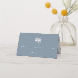 ビクトリアン-スタイル結婚の青と白い花 プレイスカード