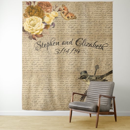 ビクトリアン スチームパンク ウェディング 背景 ギア フローラル タペストリー (インサイチュ)