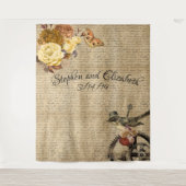 ビクトリアン スチームパンク ウェディング 背景 ギア フローラル タペストリー (正面)