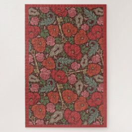 ビクトリアン スチームパンク 古い鍵 赤いポピー ジグソーパズル